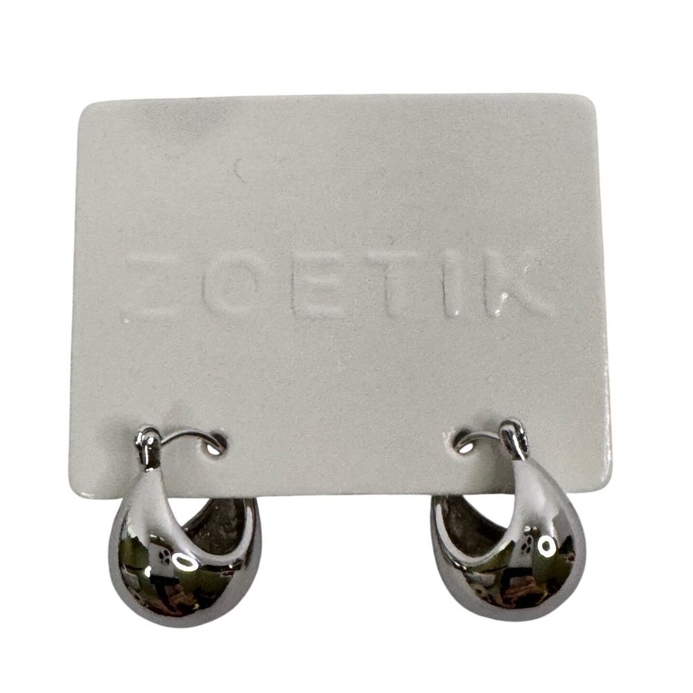 Zoetik Silver Tone Chunky Teardrop Hoop Earrings Small High Polish Modernist